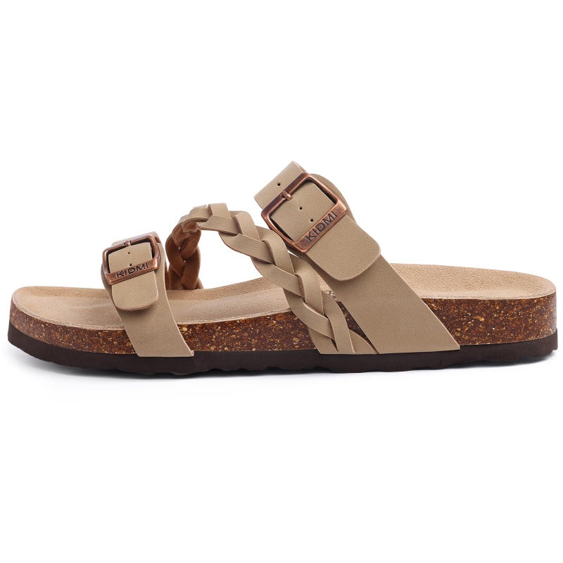 KIDMI Women's Cork Footbed Sandals with Arch Support Comfortable Slip-On Slide Sandals With Adjustable Buckle for Summer, Apricot 39 - Image 3