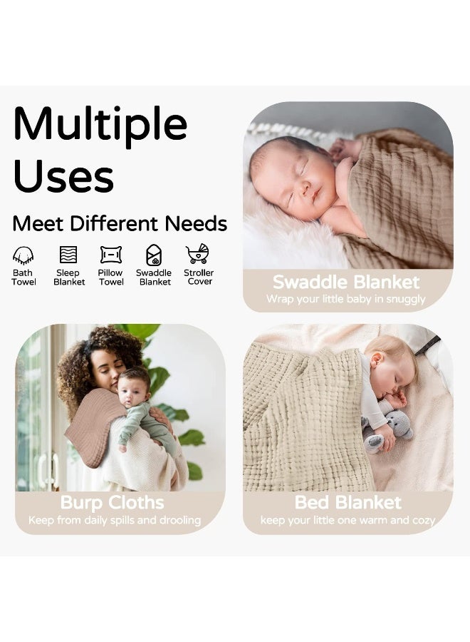 Yoofoss Hooded Baby Towels for Newborn 2 Pack 100% Muslin Organic Cotton Baby Bath Towel with Hood for Babies, Infant, Toddler and Kids, 32x32Inch, Soft and Absorbent Newborn Essential, Beige&Coffee - Image 3