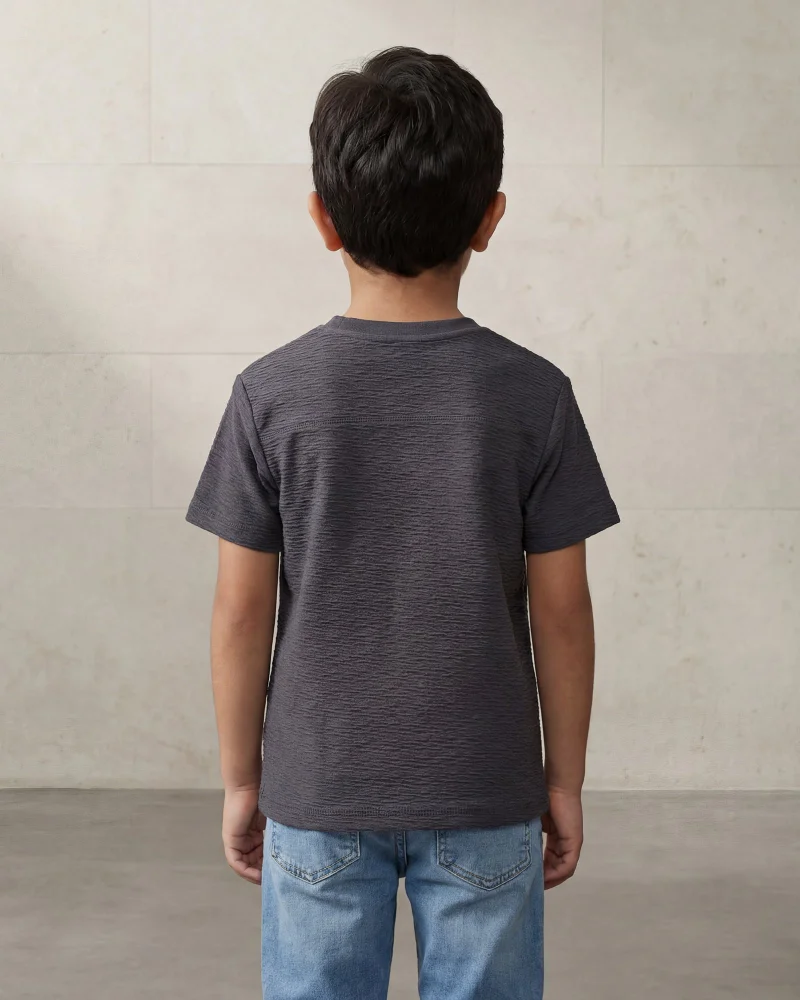 Redtag Boys Charcoal Jacquard T-Shirt