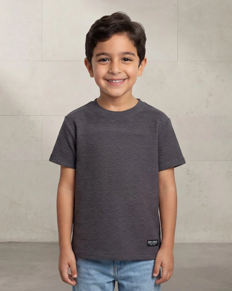 Redtag Boys Charcoal Jacquard T-Shirt