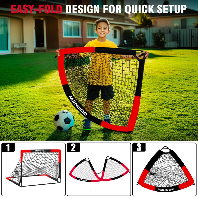 BORNEW 2 Pack Soccer Goal - Backyard & Indoor Soccer Goals for Kids, 4X3 ft Portable Pop Up Soccer Nets Set for Youth & Adult and Outdoor Games and Soccer Training Equipment Ages 3-16 Year Gift - Image 4
