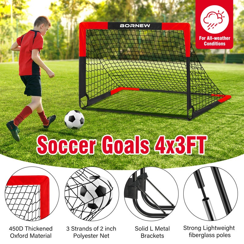 BORNEW 2 Pack Soccer Goal - Backyard & Indoor Soccer Goals for Kids, 4X3 ft Portable Pop Up Soccer Nets Set for Youth & Adult and Outdoor Games and Soccer Training Equipment Ages 3-16 Year Gift - Image 3