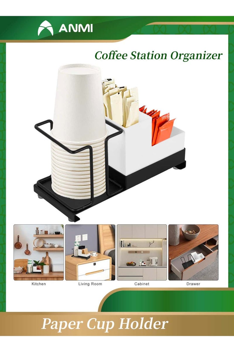 أنمي حامل أكواب ورقية ، منظم أكواب وغطاء يمكن التخلص منه ، منظم محطة القهوة للمطبخ ، مقهى ، متجر شاي الحليب (أسود) - Image 1