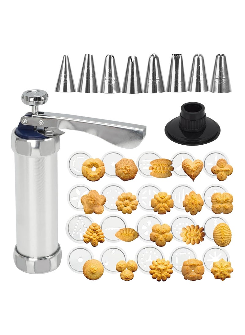 مكبس بسكويت من الستانلس ستيل، مجموعة مكبس بسكويت مع 20 قالب بسكويت و8 أطراف تزيين، مثالي لتزيين الكعك DIY ومستلزمات الخبز. - Image 1