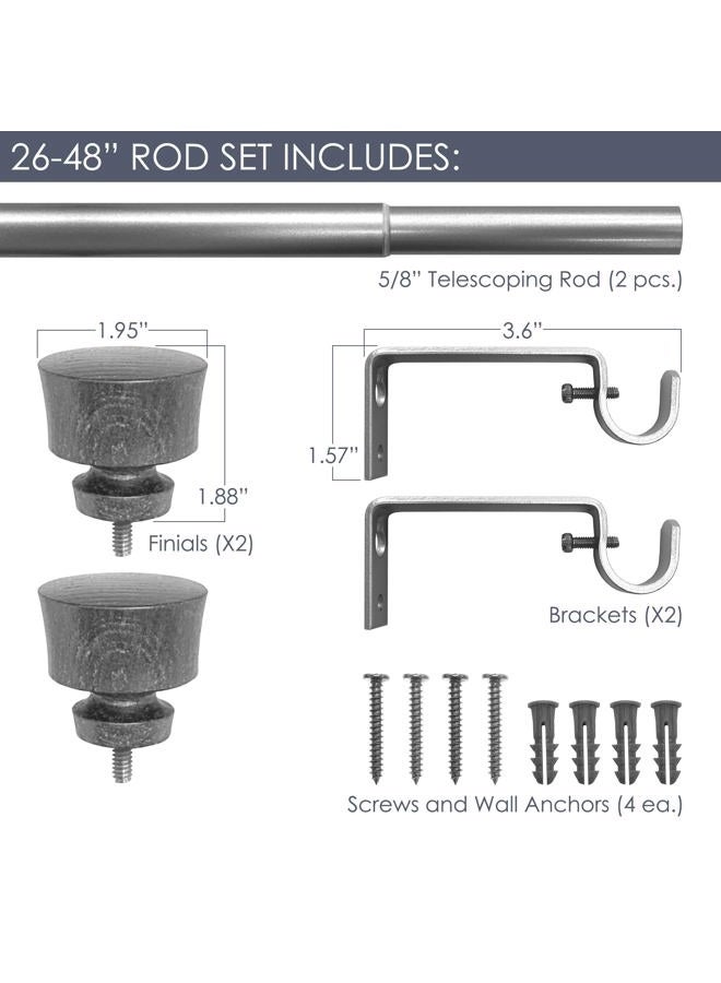 Decopolitan Stockton 26-48 Inch Adjustable Curtain Rod Set, 5/8 Inch Diameter in Walnut - Image 2