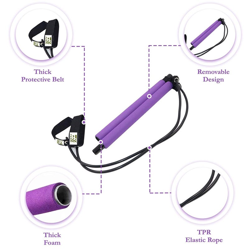 BROCCOLIN Pilates Bar Set Portable Yoga Exercise Pilate Stick with Resistance Band Foot Loop Fitness Equipment for Stretch Sculpt Twisting Sit Up for Man Women Gym Bodybuilding Shaping Workout Multi Color - Image 4