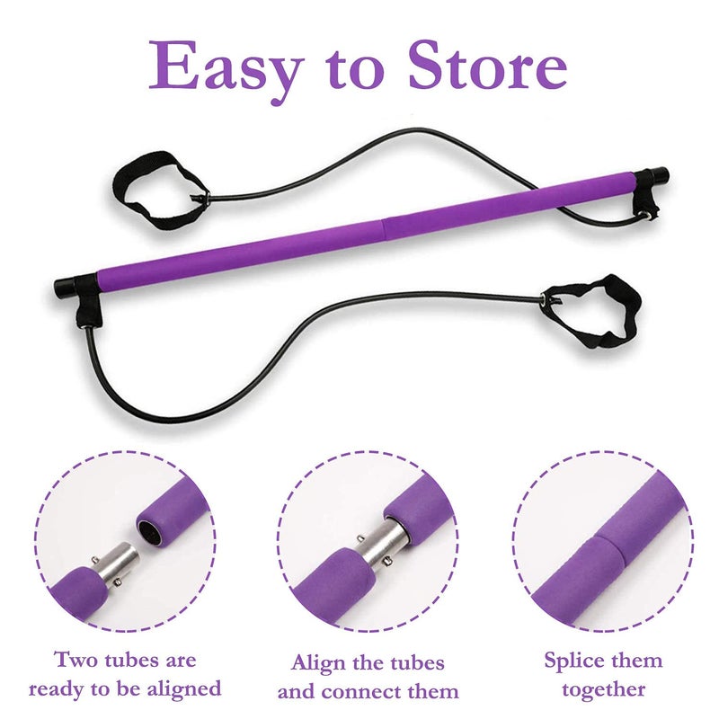 BROCCOLIN Pilates Bar Set Portable Yoga Exercise Pilate Stick with Resistance Band Foot Loop Fitness Equipment for Stretch Sculpt Twisting Sit Up for Man Women Gym Bodybuilding Shaping Workout Multi Color - Image 3