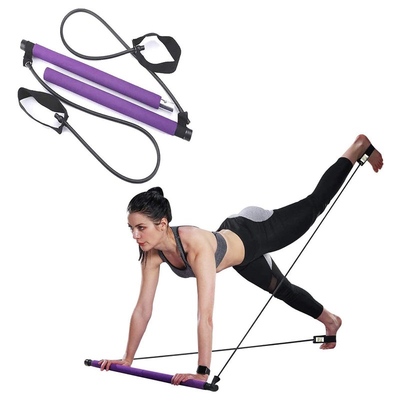 BROCCOLIN Pilates Bar Set Portable Yoga Exercise Pilate Stick with Resistance Band Foot Loop Fitness Equipment for Stretch Sculpt Twisting Sit Up for Man Women Gym Bodybuilding Shaping Workout Multi Color - Image 1