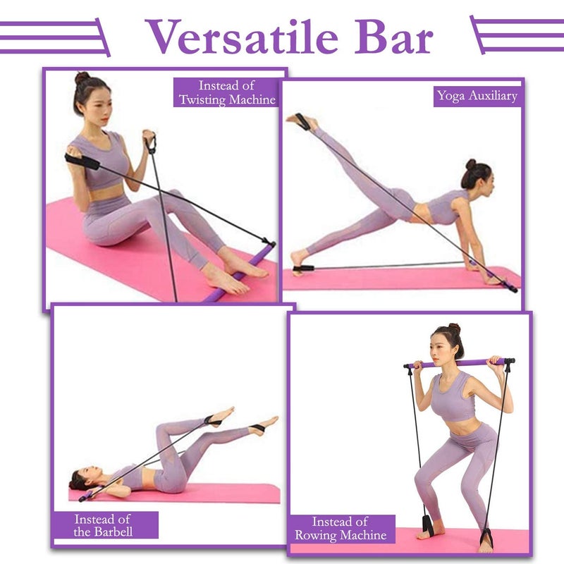 BROCCOLIN Pilates Bar Set Portable Yoga Exercise Pilate Stick with Resistance Band Foot Loop Fitness Equipment for Stretch Sculpt Twisting Sit Up for Man Women Gym Bodybuilding Shaping Workout Multi Color - Image 2