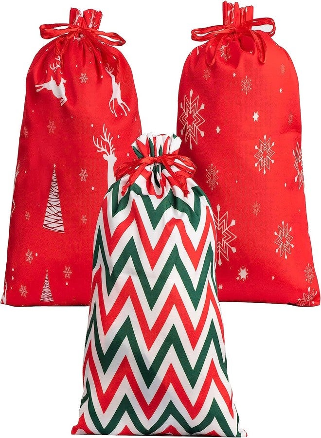 FloraSea 3 Pack Christmas Big Cotton Gift Bags With Drawstrings, Giant Reusable Holiday Fabric Gift Bags for Xmas Presents and Party Favors - Image 1