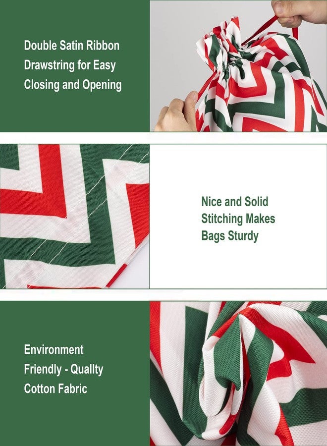 FloraSea 3 Pack Christmas Big Cotton Gift Bags With Drawstrings, Giant Reusable Holiday Fabric Gift Bags for Xmas Presents and Party Favors - Image 3