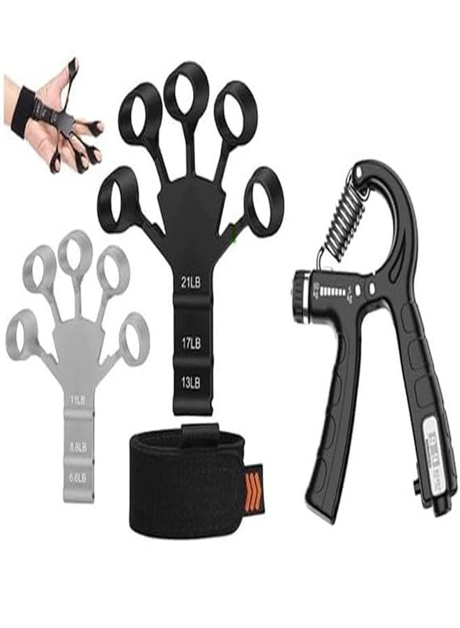 xyno Hand and Finger Gripper Combo - Exercise Set with Counter Timer for Strength and Dexterity, Silicone, Black - Image 1