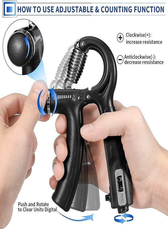 xyno Hand and Finger Gripper Combo - Exercise Set with Counter Timer for Strength and Dexterity, Silicone, Black - Image 4