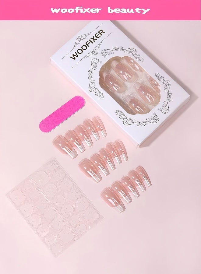 Woofixer 24Pcs Chrome White French Tip Press on Nails Medium Ballerina Fake Nails Mirror Finish False Nails Full Cover Glue on Nails Glossy Acrylic Stick on Nails for Women Manicure Decoration - Image 3