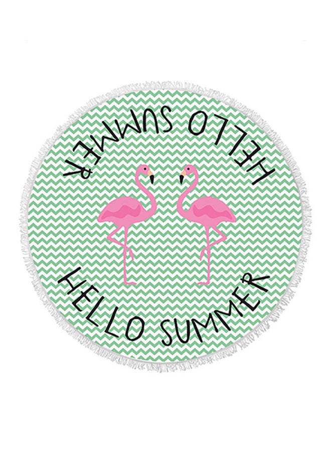 NIBEMINENT Hello Summer Round Fringed Towel Pink/Green 150 × 150centimeter