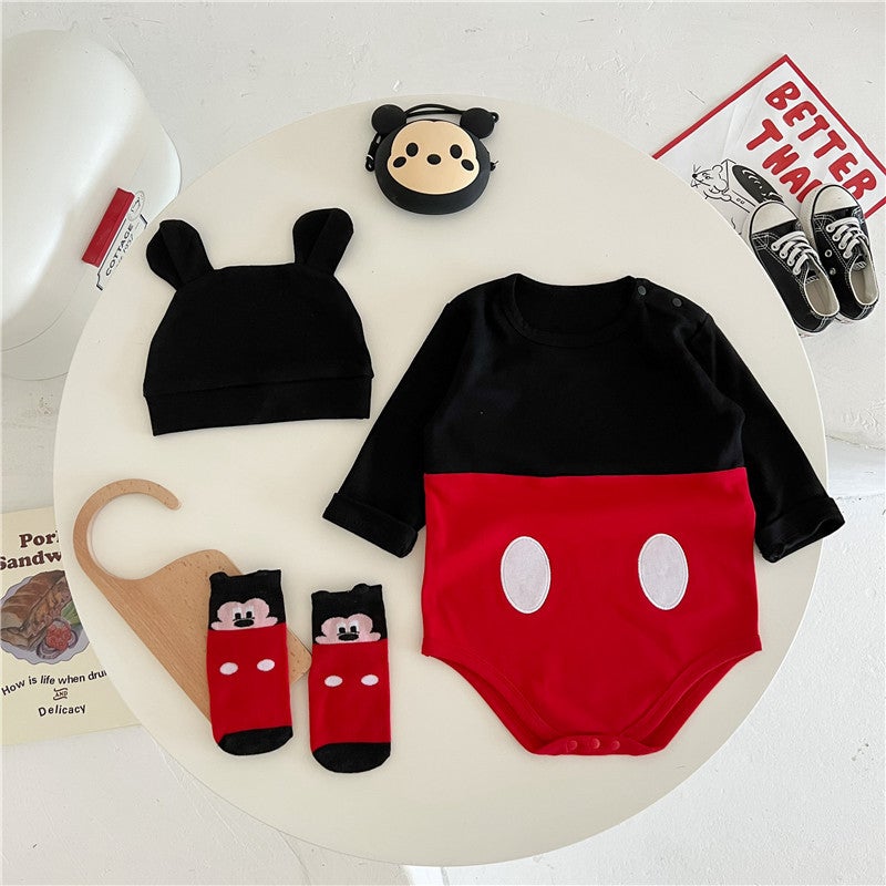 Free Hat 0-2 Years Old Baby Clothing Spring u0026 Fall Triangle Bag Fart Cartoon Yellow Bear Combed Cotton Crawler Suit - Image 3
