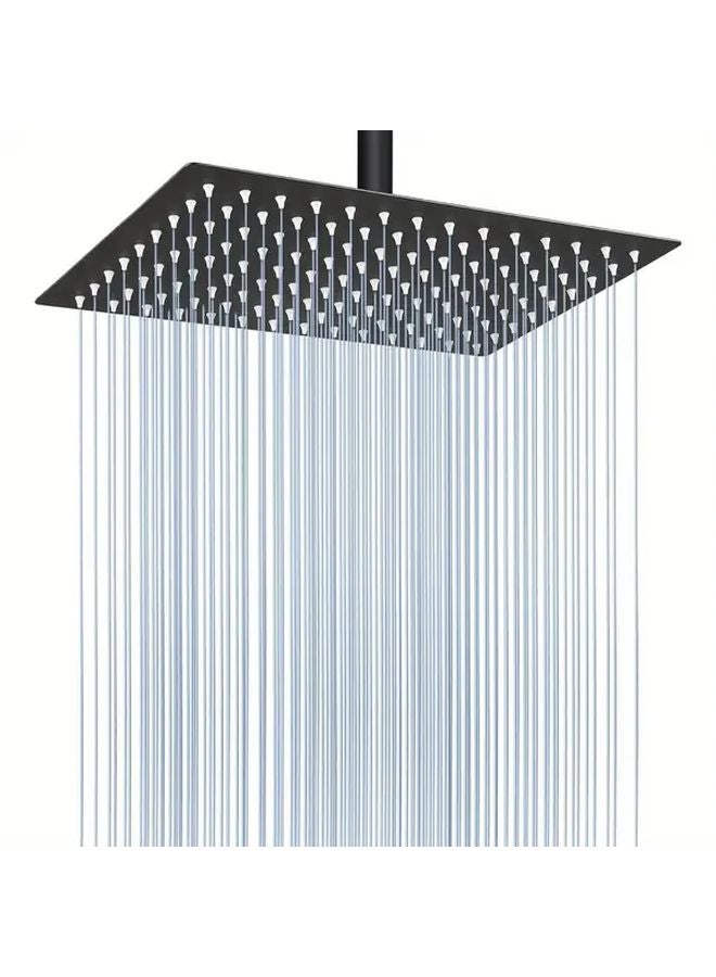 رأس دش المطر الأسود مات كبير مربع 12 × 8 بوصة نظام دش المطر عالي التدفق تركيب السقف أو الحائط - Image 1