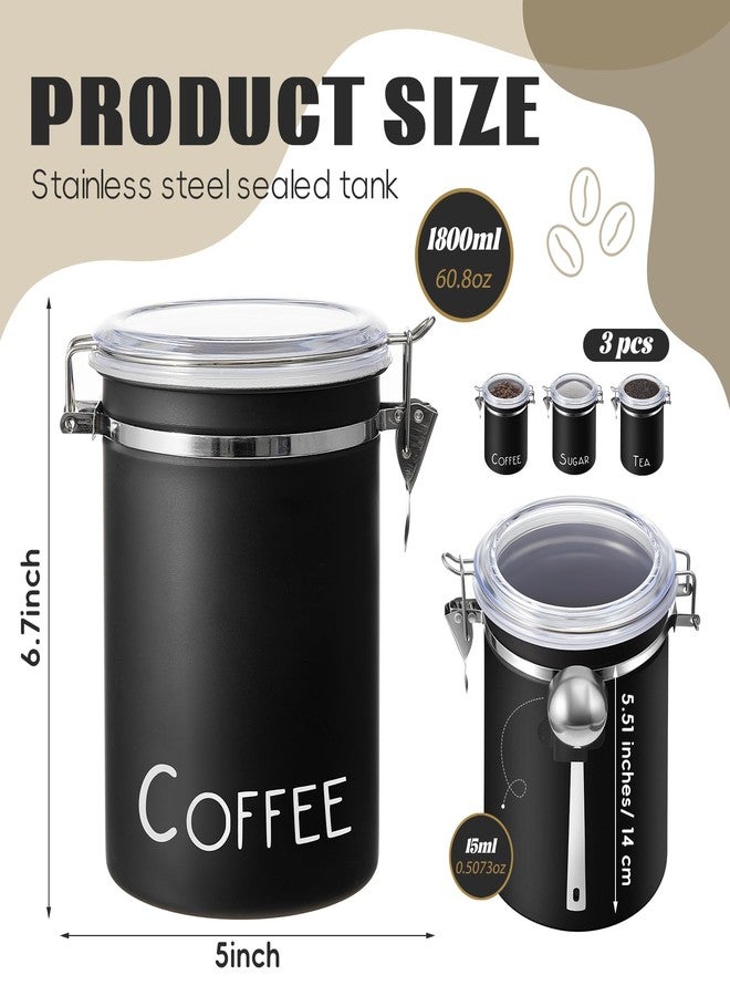 FillTouch 3 Pcs 60.8 oz Stainless Steel Canister and 3 Spoons Food Storage Canisters Airtight Coffee Containers Large Coffee Jar with Lid Locking Clamp for Kitchen Counters Tea Sugar Flour Coffee Bean - Image 2
