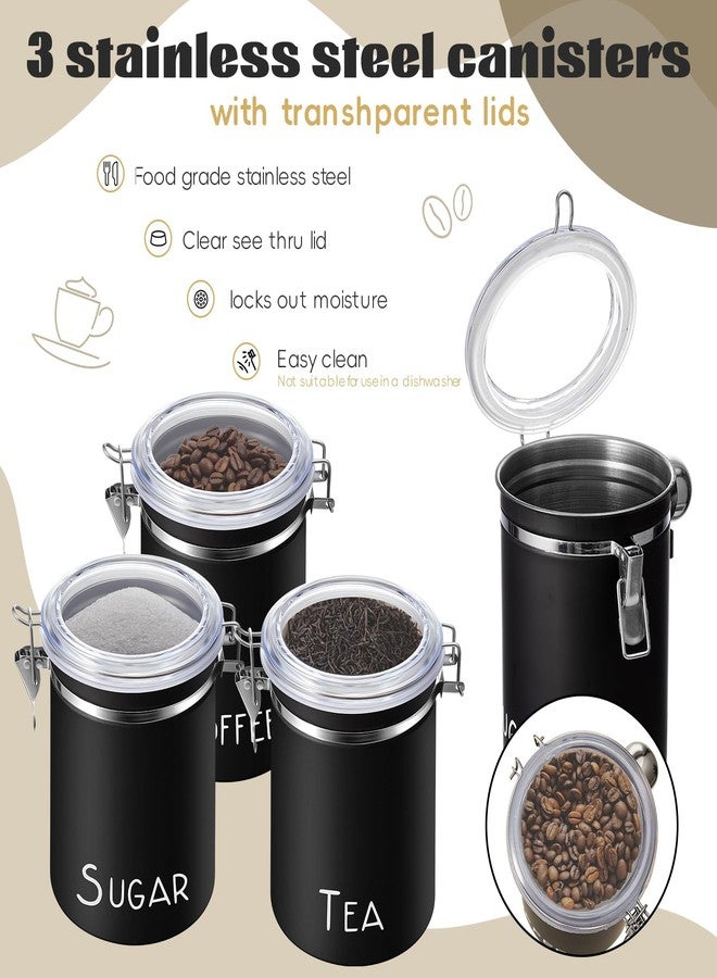 FillTouch 3 Pcs 60.8 oz Stainless Steel Canister and 3 Spoons Food Storage Canisters Airtight Coffee Containers Large Coffee Jar with Lid Locking Clamp for Kitchen Counters Tea Sugar Flour Coffee Bean - Image 3