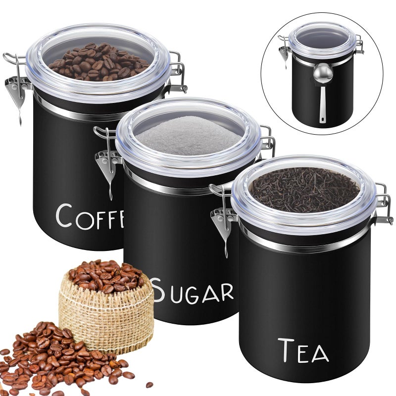 FillTouch 3 Pcs 60.8 oz Stainless Steel Canister and 3 Spoons Food Storage Canisters Airtight Coffee Containers Large Coffee Jar with Lid Locking Clamp for Kitchen Counters Tea Sugar Flour Coffee Bean - Image 1