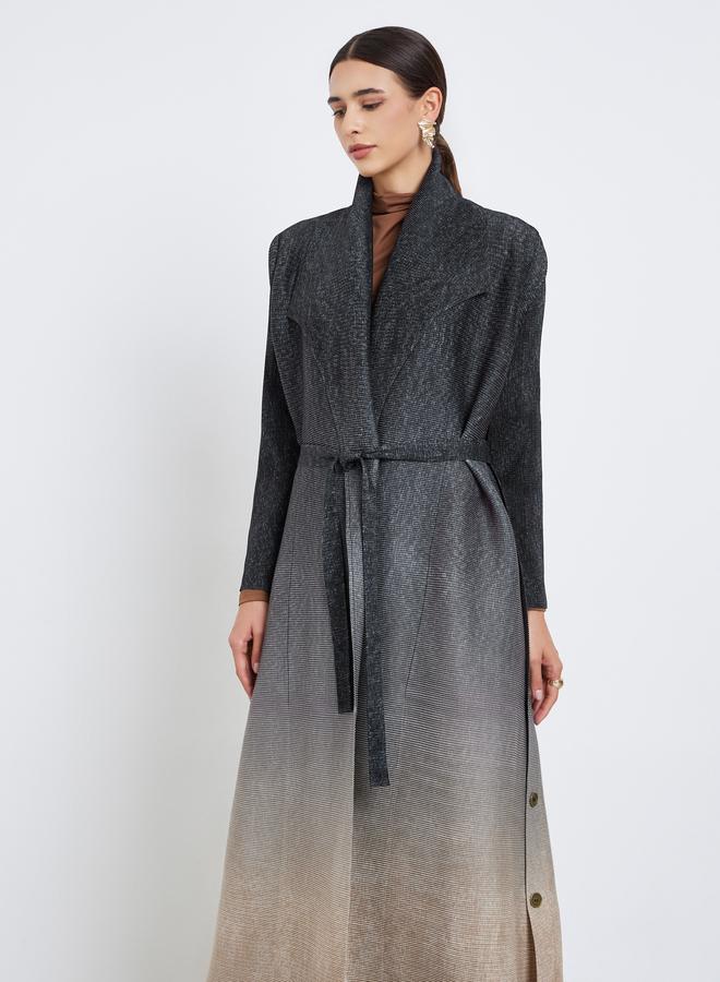 تايك تو عباية محبوكة بكسرات بتدرج لوني وتفصيلة أزرار جانبية وأكمام طويلة - Image 3