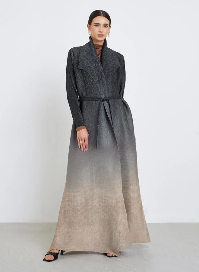 Take Two Ombre Textured Pleated Button Side Detail Long Sleeve Abaya