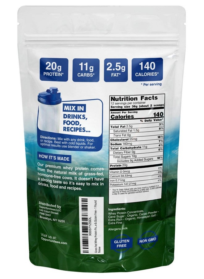 Opportuniteas Grass Fed Whey Protein Powder Concentrate - Chocolate - Pure Protein Supplement - Non GMO, Hormone Free & Gluten Free - 1lb - Image 2