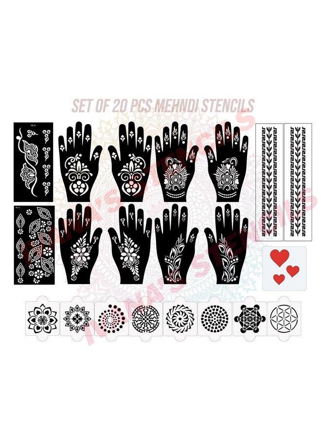 ivana's Set Of 20 Pcs Combo Pack, Reusable Mehndi Stencils Reusable Latest Mehandi Design Stencils For Girls, Women, Kids & Teen, D-2336 - Image 1
