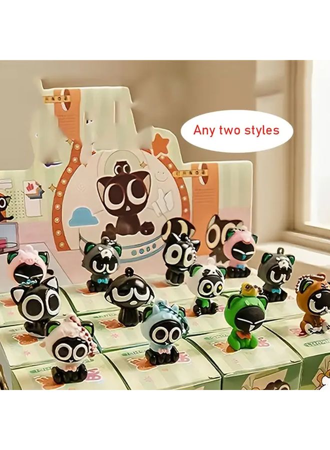 Random Two Piece Set Cute Black Cat Transformation Figurine Desktop Ornament Gift - Image 1