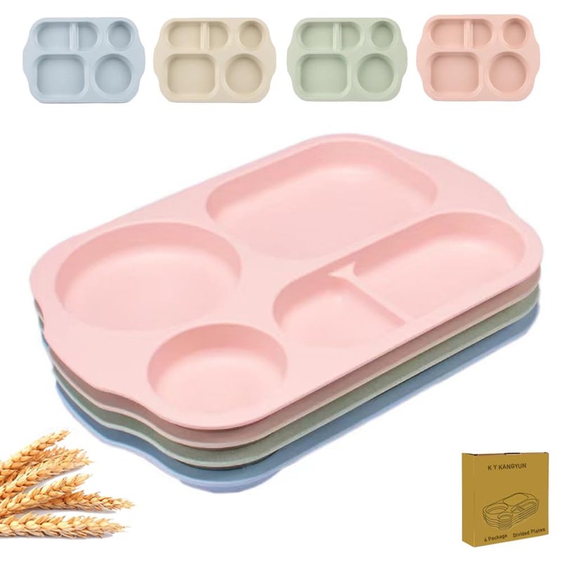 RUIBOLU Large 12 Inch Divided Plates for Kids Adults, Wheat Straw Portion Control Plate, Reusable Plastic Compartment Plates,Unbreakable Dinner Plates Dessert Plates, BPA Free - Image 1