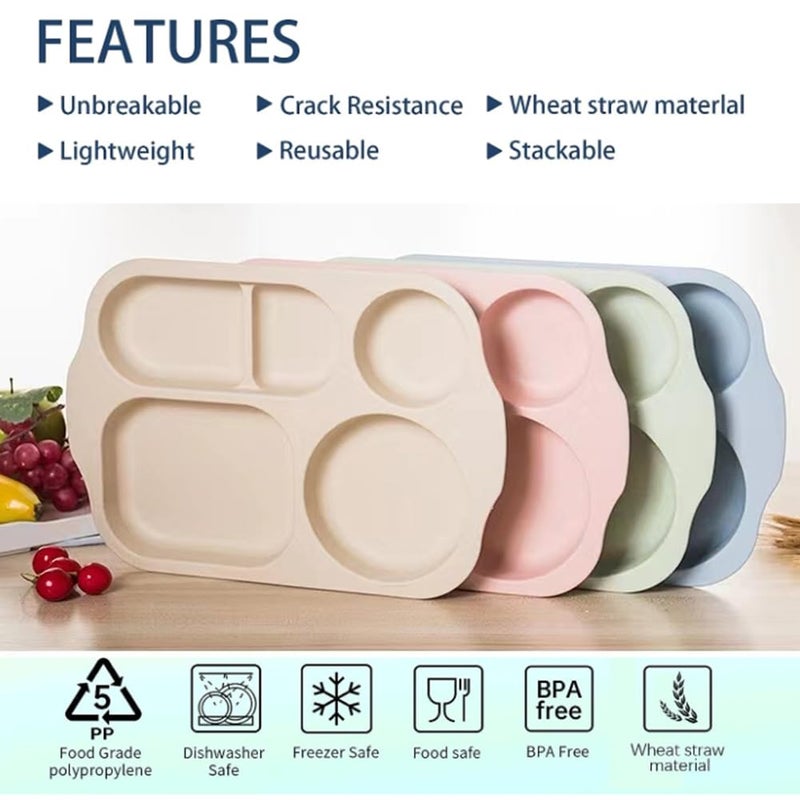 RUIBOLU Large 12 Inch Divided Plates for Kids Adults, Wheat Straw Portion Control Plate, Reusable Plastic Compartment Plates,Unbreakable Dinner Plates Dessert Plates, BPA Free - Image 5