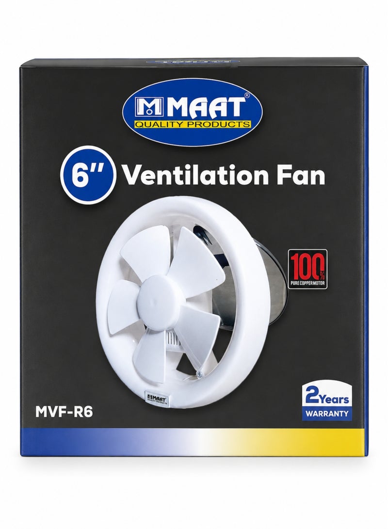 MAAT 6 Inch Ventilation Fan, 150mm Exhaust Fan with 100% Pure Copper Motor, 260 m³/h High Air Flow, Low Noise Operation, 15W, 220-240V, 50/60Hz, White - Image 3