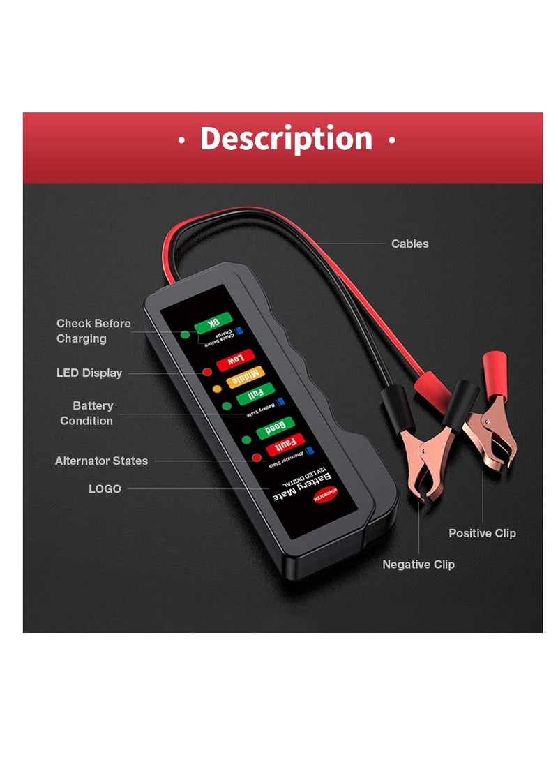 Zikra 12V Car Battery Tester, Alternator Tester Automotive, Battery Checker, Analyzer to Check Alternator and Battery Charging System, LED Indication - Image 5