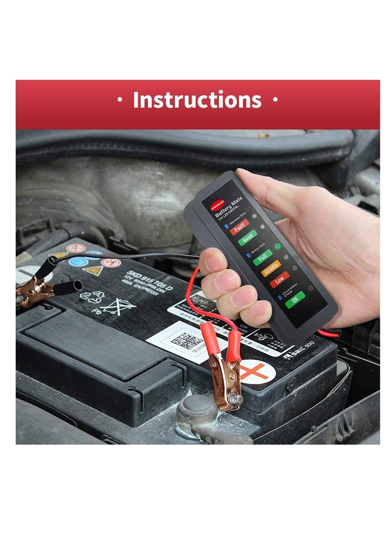 Zikra 12V Car Battery Tester, Alternator Tester Automotive, Battery Checker, Analyzer to Check Alternator and Battery Charging System, LED Indication - Image 4