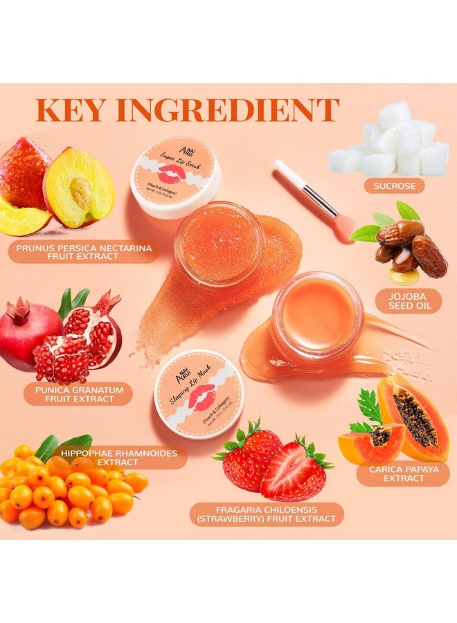 ANAI RUI Anairui Lip Balm Mask&Lip Scrub Set Lip Care Kitlip Sleeping Mask Moisturizer And Lip Exfoliator Sugar Scrub Overnight Lip Treatment Repair For Dry Chapped Peel Lips Lip Lines (Peach + Collagen) - Image 2