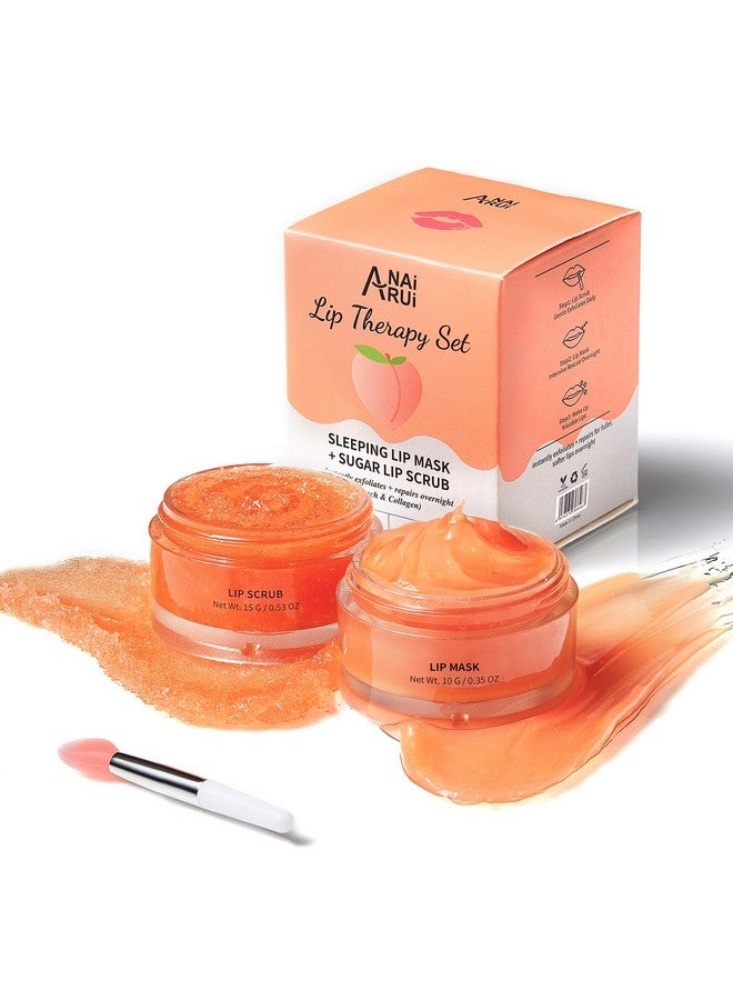 ANAI RUI Anairui Lip Balm Mask&Lip Scrub Set Lip Care Kitlip Sleeping Mask Moisturizer And Lip Exfoliator Sugar Scrub Overnight Lip Treatment Repair For Dry Chapped Peel Lips Lip Lines (Peach + Collagen) - Image 1