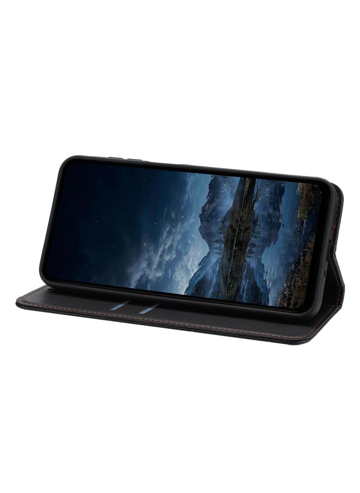 حافظة هاتف محمولة من الجلد مطبوع عليها خطوط لهاتف Samsung Galaxy A15 4G/5G مع حزام معصم - أسود - Image 2