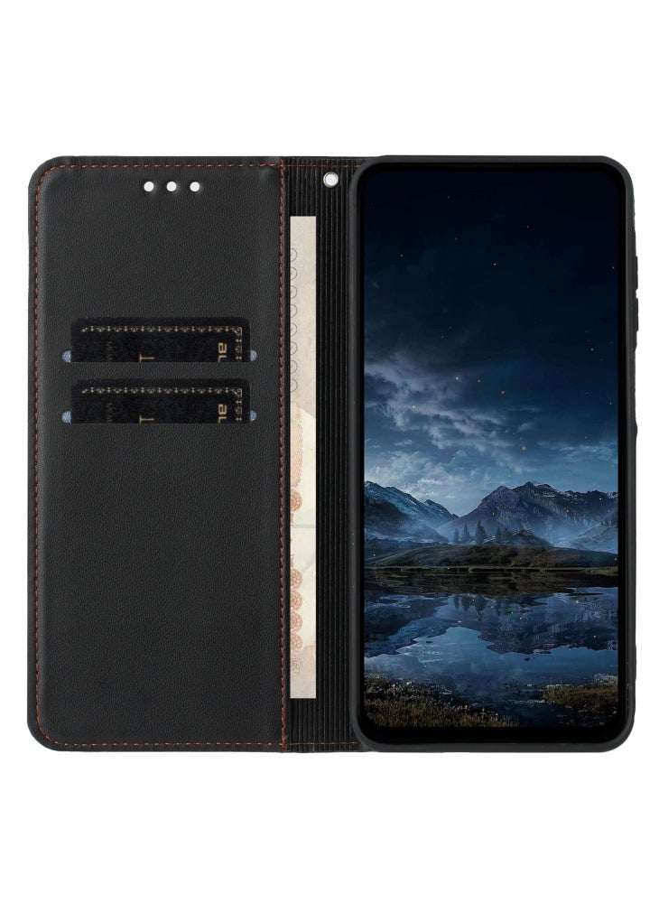 حافظة هاتف محمولة من الجلد مطبوع عليها خطوط لهاتف Samsung Galaxy A15 4G/5G مع حزام معصم - أسود - Image 3