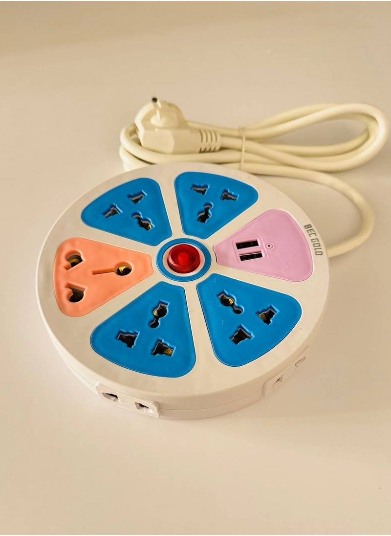 Generic Multipurpose 4-prong 3-pin socket with 2 USB ports and 4 dual outlets 
