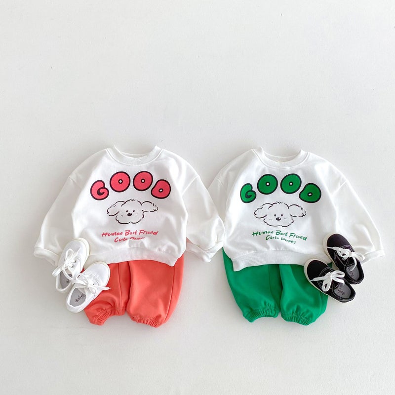Children'S Clothing Autum Suit Style Small And Medium-Sized Kidsren'S Cartoon Letter Printing Cute Leggings Pants Two-Piece Set For Boys And Girls - Image 2