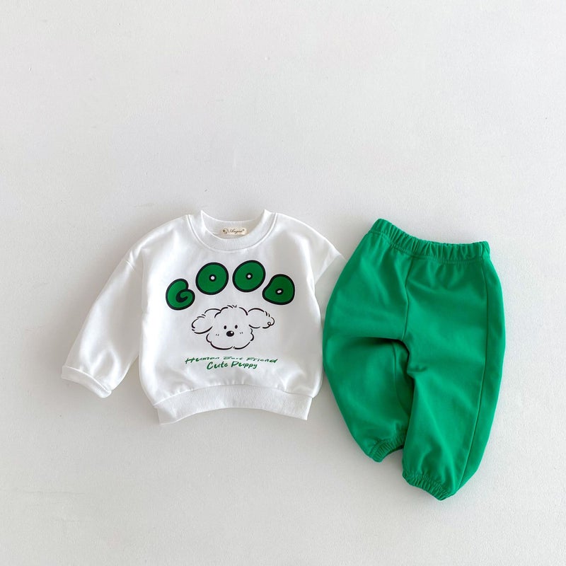 Children'S Clothing Autum Suit Style Small And Medium-Sized Kidsren'S Cartoon Letter Printing Cute Leggings Pants Two-Piece Set For Boys And Girls - Image 1