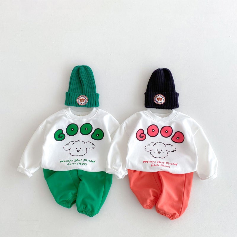Children'S Clothing Autum Suit Style Small And Medium-Sized Kidsren'S Cartoon Letter Printing Cute Leggings Pants Two-Piece Set For Boys And Girls - Image 3