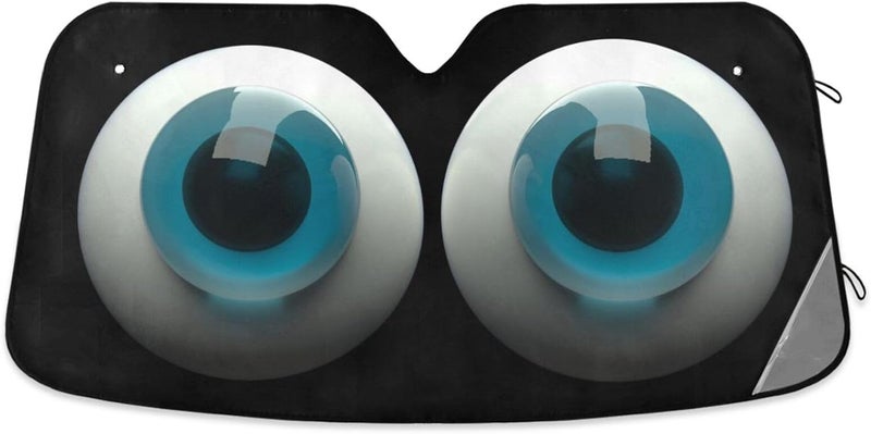 Oarencol Cute Cartoon Blue Eyes Car Windshield Sun Shade Foldable UV Ray Sun Visor Protector Sunshade to Keep Your Vehicle Cool (57" x 31.5") - Image 1