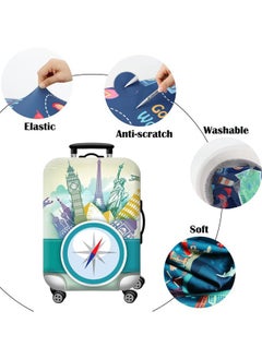Generic Travel Luggage Cover Washable Suitcase Cover Protector Anti-Scratch and Dust-Proof Suitcase Cover Fits 18/24/28/32 Inch Suitcase Spandex Protective Cover (Compass)  - Image 3