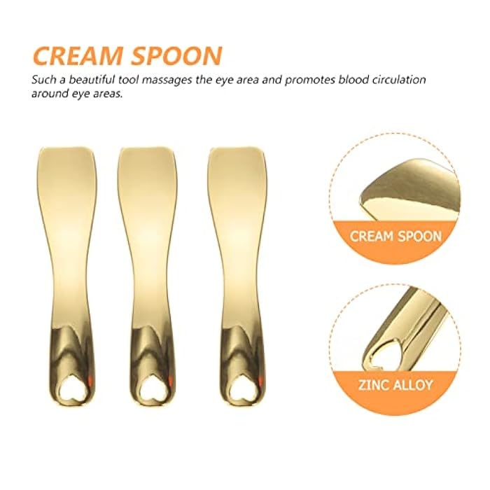 Leorx 3pcs Makeup Spatula Small Alloy Face Cream Spoon Reusable Mask Scoop Beauty Tools for Facial Cosmetic, Face Mask (Golden) - Image 4