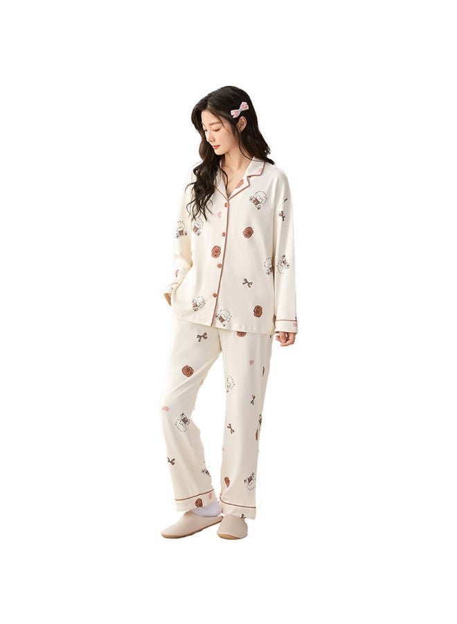 Yiershuang Women's Cotton Cardigan Long Sleeve Cute Print Loose Casual Homewear Pajama Set For Spring And Autumn