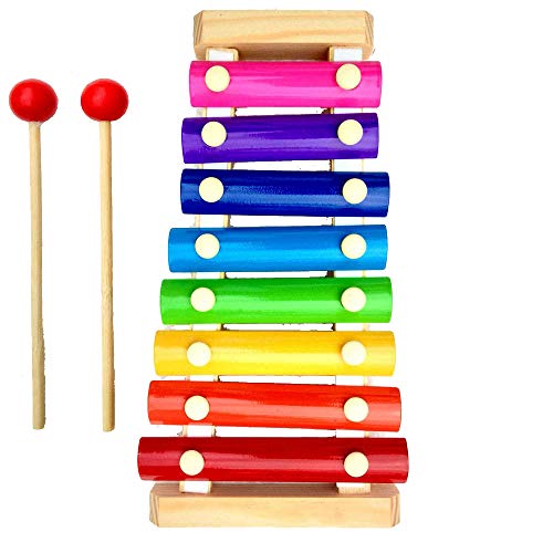 Webby Colorful 8 Different Tones Hand Knock Xylophone with 2 Wooden Mallets, Wooden Xylophone for Kids 1, 2+ Year Old Kids - Image 1
