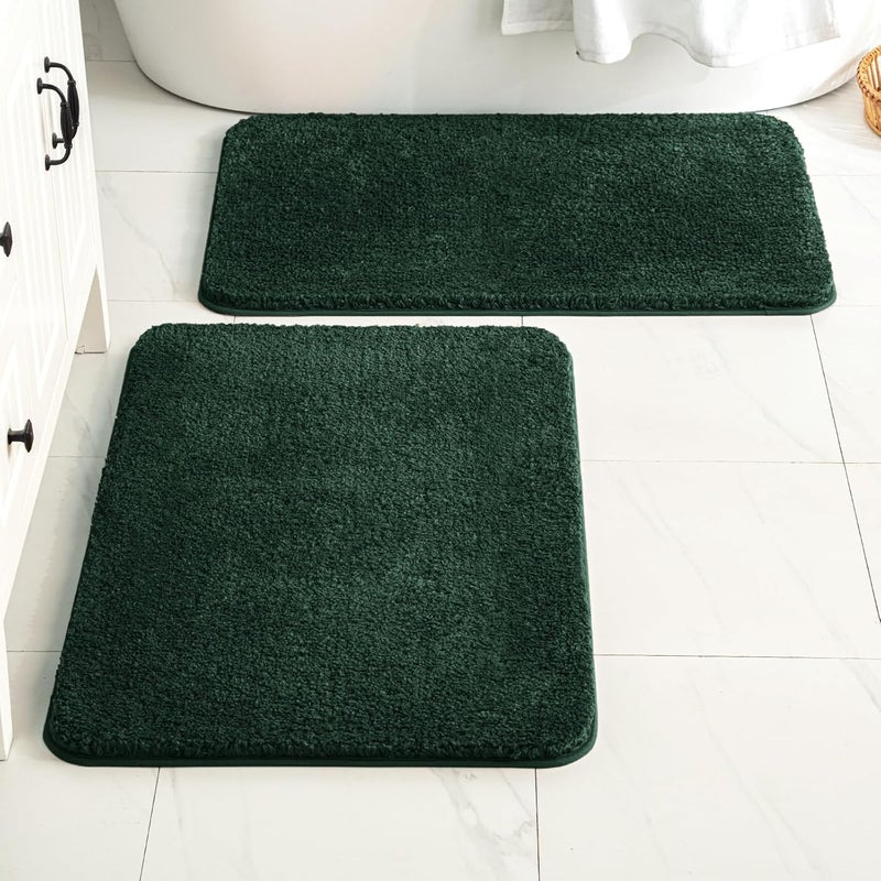 MIULEE Christmas Dark Green Bathroom Rugs Set 2 Piece, Non Slip Bath Mat with Absorbent Microfiber, Ultra Soft Thick Rugs for Bathroom Floor Tub Shower, Machine Washable (20 x 30 Inches) - Image 1