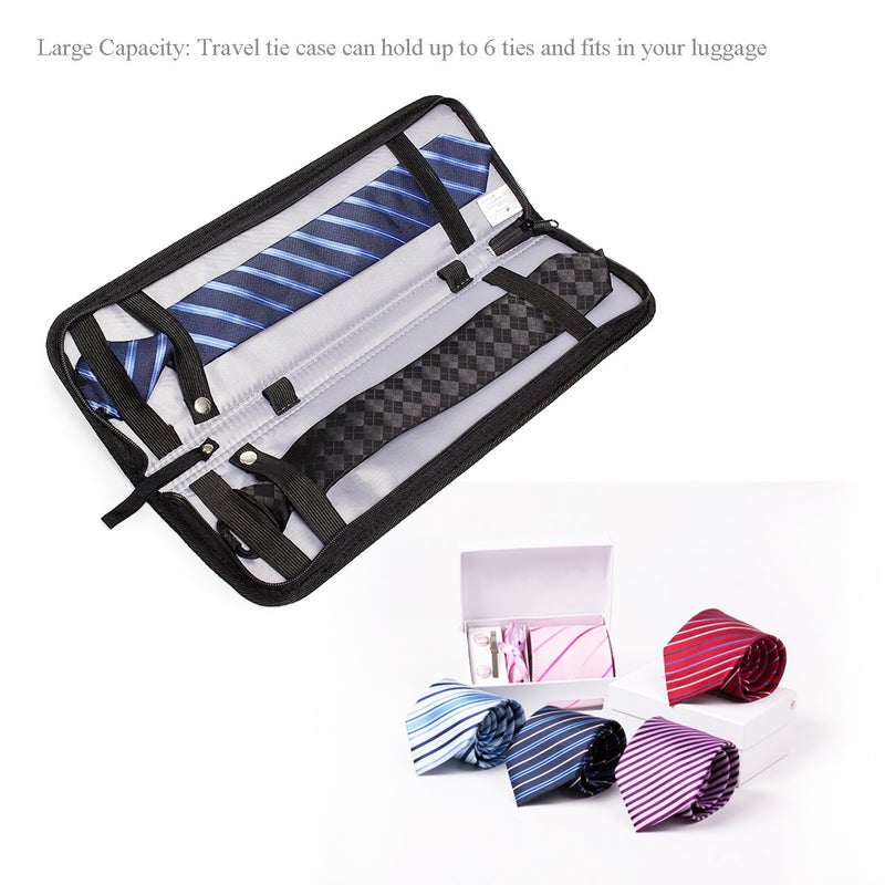 Iristide Travel Tie Case, Portable Waterproof Necktie Cufflinks Storage Box Tie Holder Stored up to 4-5 Ties - Black - Image 4