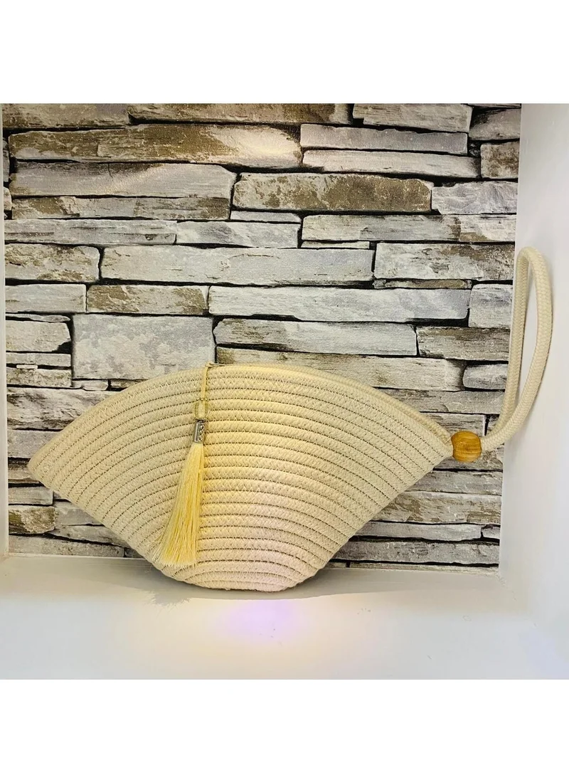 BDZ Deri BDZ Leather Mini Gala' Mini Clutch Bag Jute Decorative Women's Bag, Bohemian Style Bag